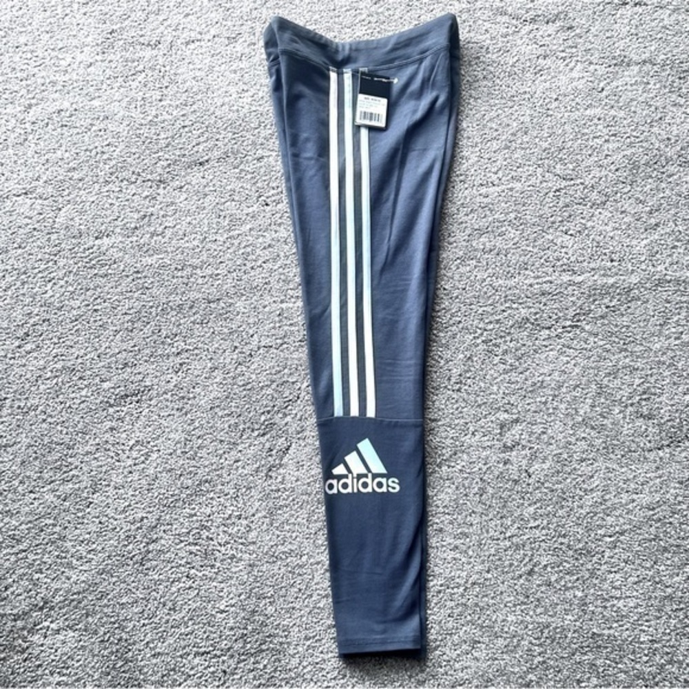 NWT Adidas girls gray leggings with pastel stripes and logo size 10/12